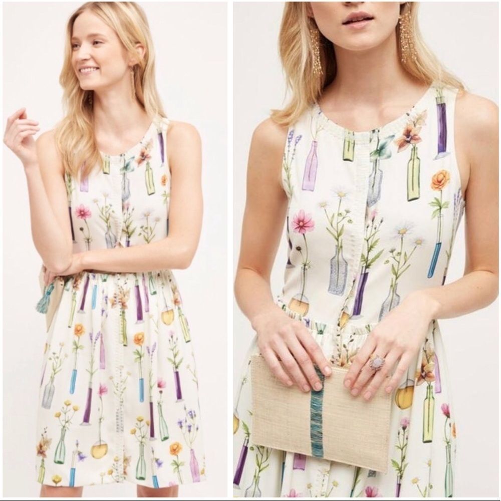 Anthro Panjak & Nidhi Bouquet Drop waist Dress M